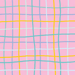Fototapeta premium Vector hand drawn cute checkered pattern. Doodle Plaid geometrical simple texture. Crossing lines. Abstract cute delicate pattern ideal for fabric, textile, wallpaper