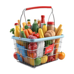shopping basket with groceries on Isolated transparent background png. generated with AI
