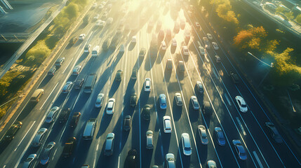 Overhead Shot of Congested City Highways and Streets with Parked Cars