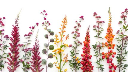 exotic botanical specimens vibrant collection of toremia elliptica and vernonia creeper on white background studio photography