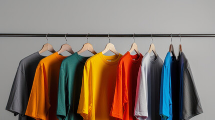 different colored T-Shirts diesplayed on hangers