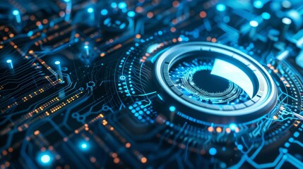 futuristic digital eye surveillance camera monitoring interconnected network of devices cyber security concept