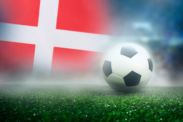 Football Denmark nation flag on Green Field , soccer fan supporters in tournament