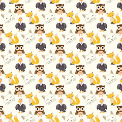 Happy Garden Friends Seamless Vector Pattern Design