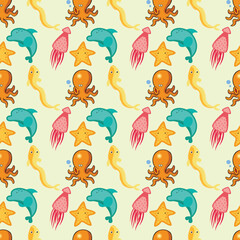 Happy Ocean Party Seamless Vector Pattern Design