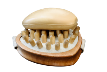 Bath accessories soap and massage washcloth on a transparent background