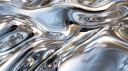 Abstract Liquid Metal, Fluid, metallic surfaces with reflective properties, giving a sense of modernity and sleekness