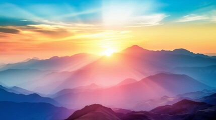 Obraz premium Spectacular sunrise over mountain, Beautiful breathtaking sunrise painting the sky in vibrant hues