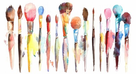 Watercolor painting brushes set in artist studio for creative art projects and painting enthusiasts