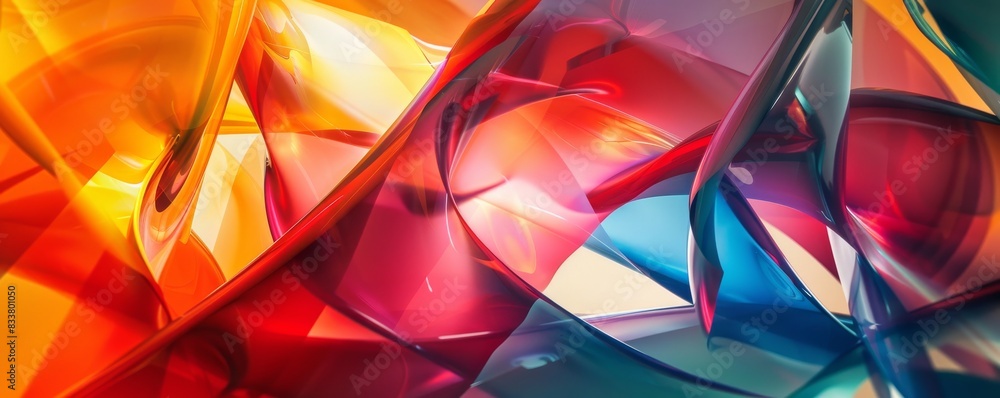 Poster capture an abstract representation of time using bold, vibrant colors and geometric shapes in a digi