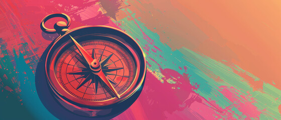 Minimalist Vintage Compass Illustration with True North Needle in Gradient Colors