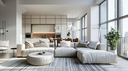 luxurious modern living room in highend apartment with bright cozy atmosphere 3d rendering