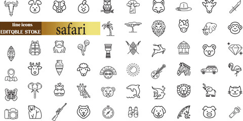 safari line web icons. African Animals, ecotourism activities. national parks. Editable stroke. © Ayoub