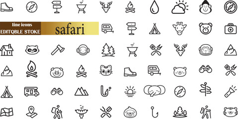 safari line web icons. African Animals, ecotourism activities. national parks. Editable stroke. © Ayoub