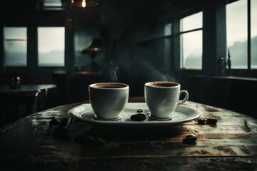 Obraz premium A steaming cup of espresso macchiato