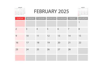 Calendar for February 2025. The week starts on Sunday.