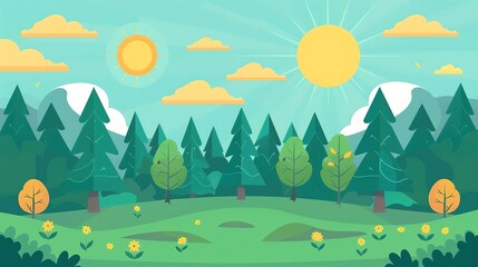 Summer forest flat background Simple and cute landscape for your design 