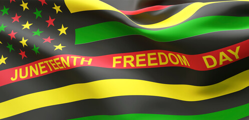 Alternative Juneteenth Flag. African American Independence Day. June 19, Since 1865. 3d-rendering