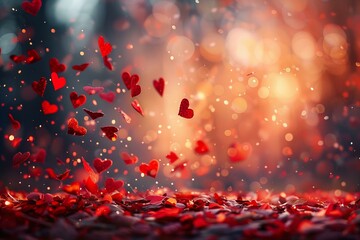 Illustration of red hearts fluttering in the air, high quality, high resolution