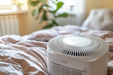 Compact air purifier indoor clean air technology humidifier appliance fresh chill temperature summer equipment no allergens filter health modern home cleaner dust absorb virus bacteria pathogen free