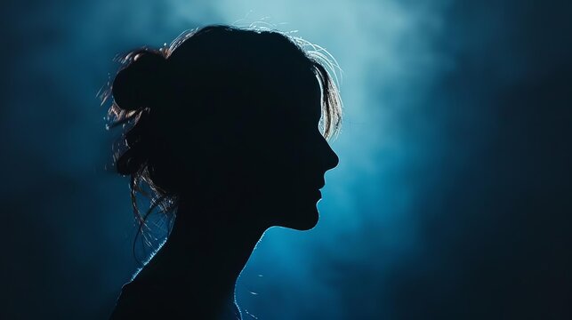 mysterious woman silhouette in dark aesthetic backdrop with dramatic shadows and highlights
