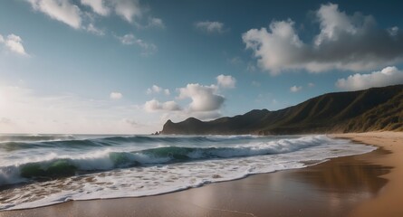 beautiful sandy beach and soft blue ocean wave