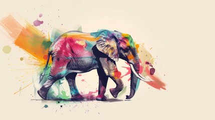 elephant with creative colorful abstract elements on light background.