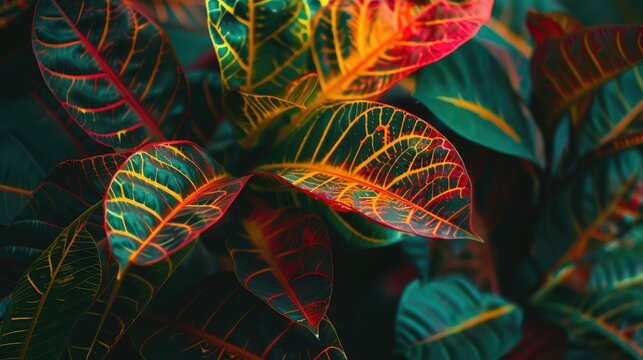 Close up photograph of a croton plant