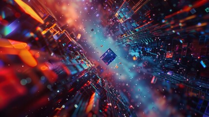 Obraz premium Create a mesmerizing abstract digital artwork exploring conceptual frameworks with geometric shapes in vibrant colors