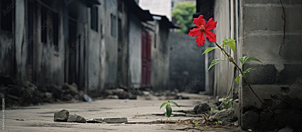 Poster The red flower in the backyard of Samarinda residents with room for text or other images. with copy space image. Place for adding text or design