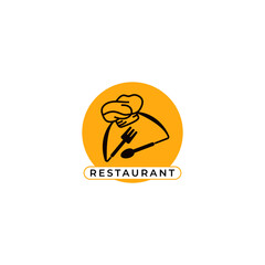 ILLUSTRATION CHEF'S , SPOON AND SPORK RESTAURANT CIRCLE YELLOW BLACK COLOR LOGO ICON DESIGN VECTOR FOR YOUR BUSINESS