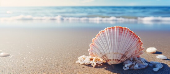 Shell found on a beach with copy space image.