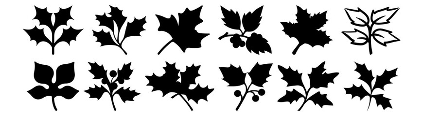 Leaf silhouettes set, pack of vector silhouette design, isolated background