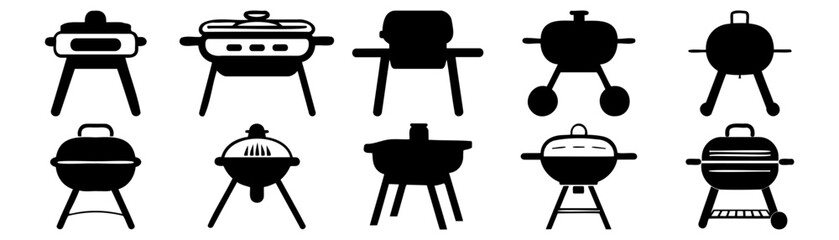 BBQ Grill silhouettes set, pack of vector silhouette design, isolated background