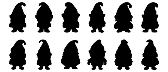 Gnome silhouettes set, pack of vector silhouette design, isolated background