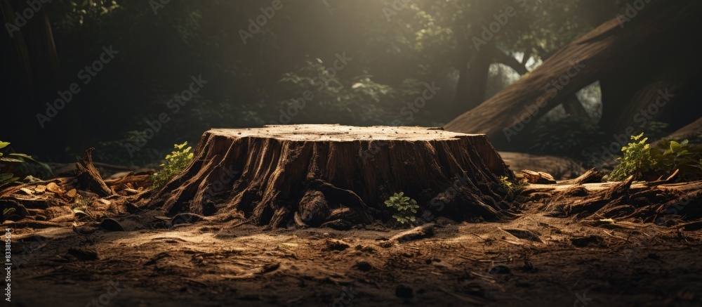 Poster ancient tree stump with an empty space in the center, perfect as a copy space image.