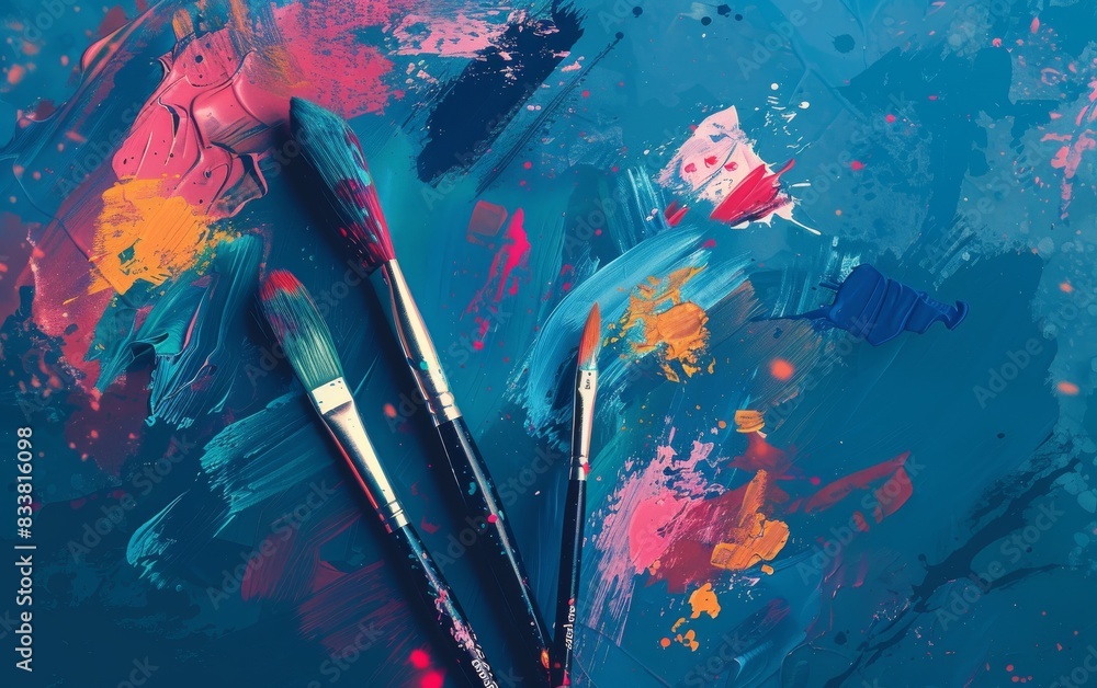 Poster generate a sleek and modern illustration of abstract art tools using a minimalist approach, focusing