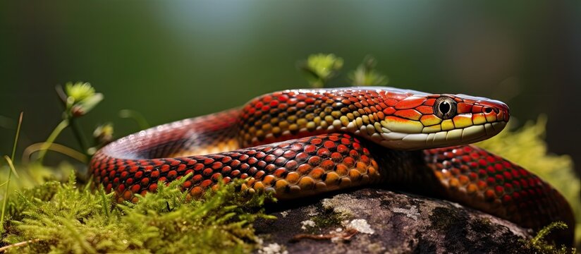 Thamnophis sirtalis sirtalis, commonly known as the Eastern Garter Snake, with copy space image.