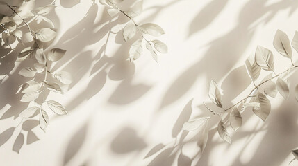 Light background featuring delicate foliage shadows on white wall, ideal for beautiful presentations