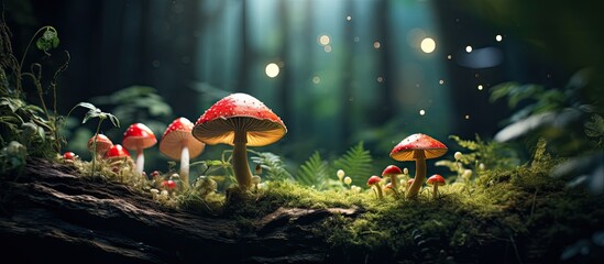 Mushroom in the exotic jungle setting with space for adding text or images. with copy space image....