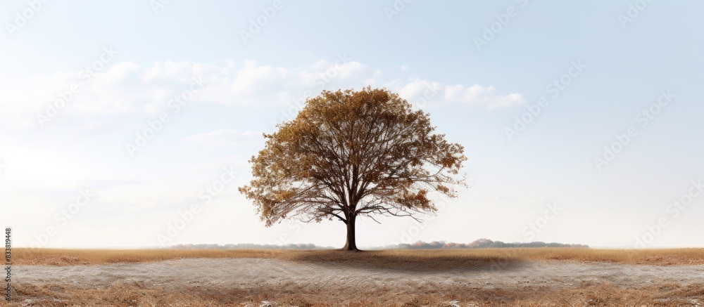 Poster a single deciduous tree standing alone with a white background, suitable for a copy space image.
