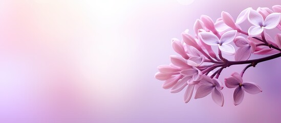 Fototapeta premium A closed lilac bud in a soft neutral shade is set on a blurred background, ideal for wedding invites or vintage wallpapers with ample copy space image.