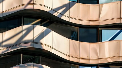 Obraz premium Close-up of a building with an abstract, wavy facade, dynamic shadows in bright sunlight. 