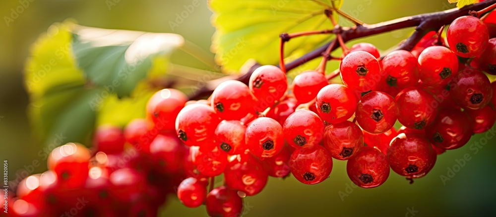 Aufkleber close-up of ripe red berries on a branch with copy space image.