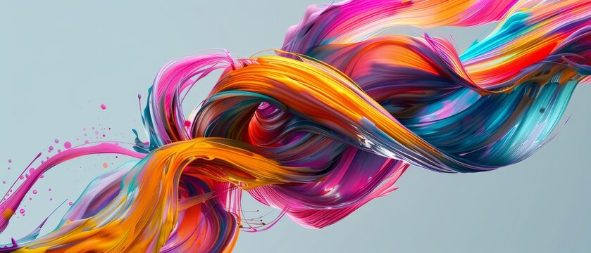 Illustrate Creative flow as a digital artwork showing a cascade of colorful brush strokes intertwining seamlessly in a visually captivating way
