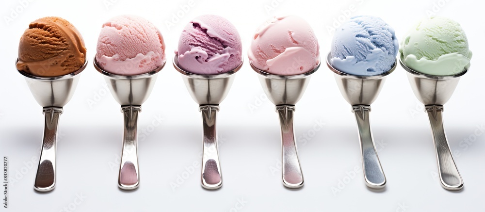 Aufkleber Ice cream scoop set against a white backdrop with empty space for other images. with copy space image. Place for adding text or design