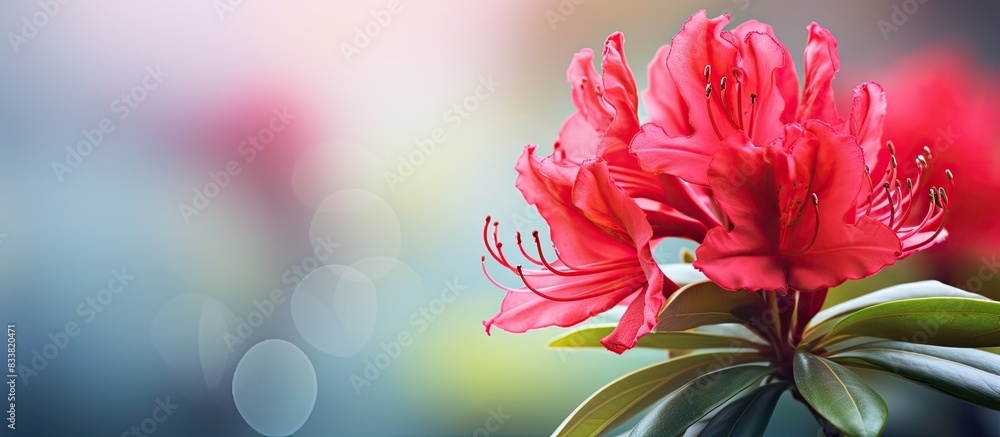 Poster close-up of an indian rhododendron flower carpel with soft focus against a blurred background, inclu