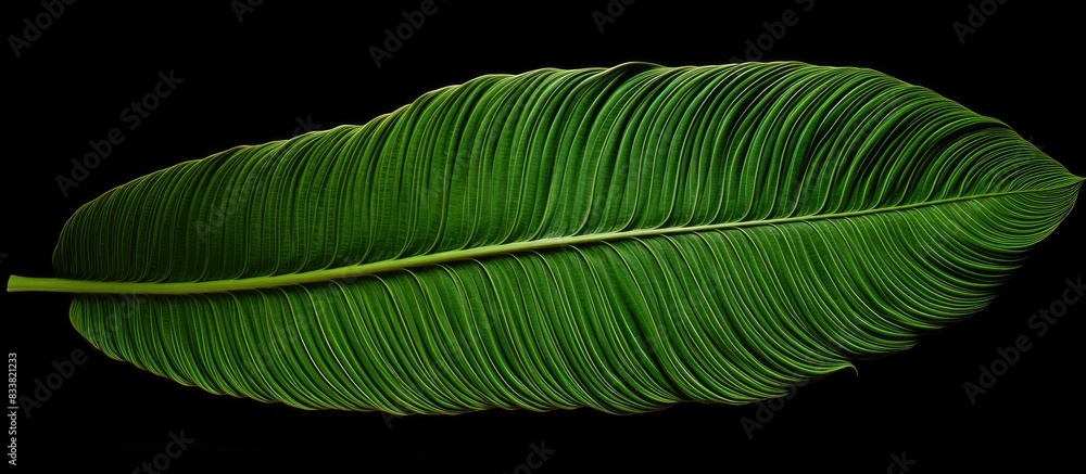Poster A stunning Bird of Paradise leaf with a vibrant green color, showing intricate patterns and textures, suitable for your project's copy space image.
