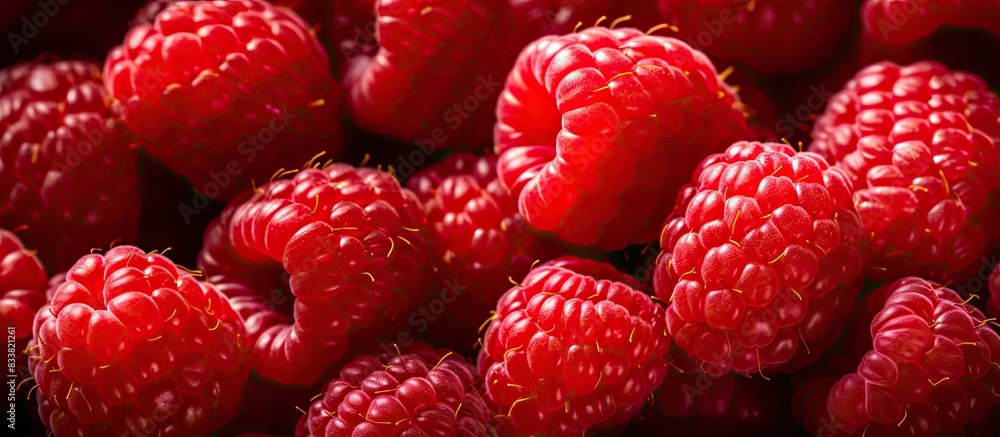 Aufkleber Close-up macro image of red raspberries with copy space image.