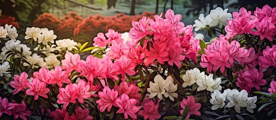 A colorful arrangement of azaleas in my garden, with a blank space for adding text or images. with copy space image. Place for adding text or design